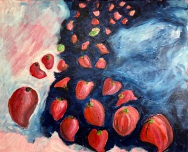「Strawberry Fields」というタイトルの絵画 Alfredo Machado Zinggによって, オリジナルのアートワーク, アクリル ウッドストレッチャーフレームにマウント