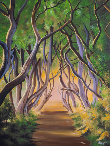 Malerei mit dem Titel "The Dark Hedges" von Alice Asnaghi, Original-Kunstwerk, Acryl