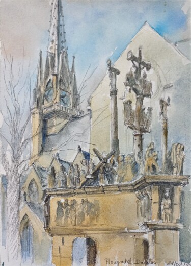 Peinture intitulée "Croquis-L'Eglise et…" par Alice Quillévéré, Œuvre d'art originale, Aquarelle