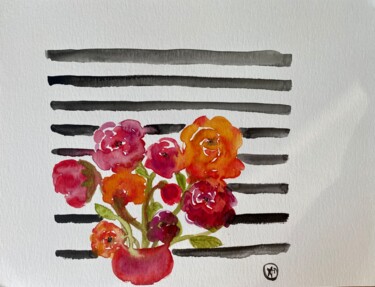 "Stripes & Roses 1" başlıklı Tablo Alice Debernard tarafından, Orijinal sanat, Suluboya