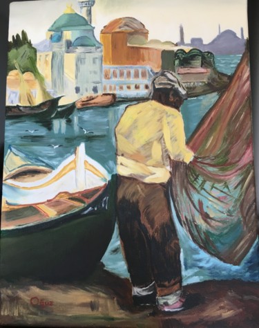 Painting titled "Fisherman" by Hakan Oğuz, Original Artwork, Oil