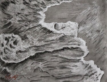 Drawing titled "Waves 010" by Alicia Lopez, Original Artwork, Charcoal