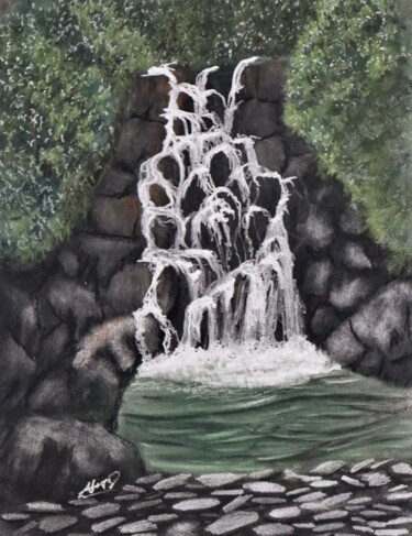 Malerei mit dem Titel "Waterfalls" von Alicia Lopez, Original-Kunstwerk, Pastell