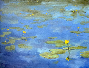 Картина под названием "Кувшинку в пруду" - Алина Буглеева, Подлинное произведение искусства, Масло Установлен на Деревянная…