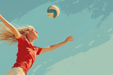 Incisioni, stampe intitolato "Sunlit Volleyball:…" da Alina Chalaya, Opera d'arte originale, Incisioni su linoleum