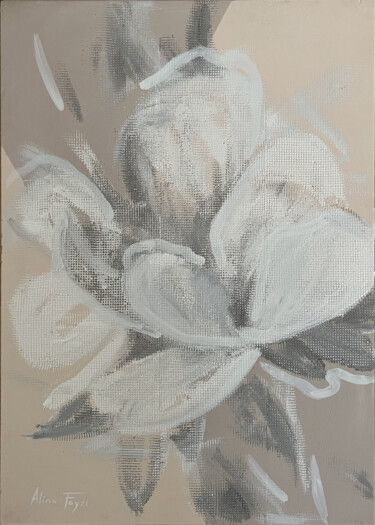 Painting titled "Magnolia flover" by Alina Fayzi, Original Artwork, Acrylic Mounted on Wood Stretcher frame