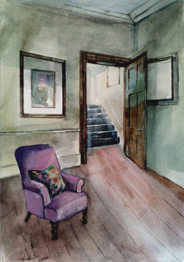 Pittura intitolato "Armchair in the room" da Alina Matykiewicz, Opera d'arte originale, Acquarello
