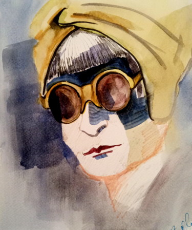 Картина под названием "Yellow glasses" - Alina Matykiewicz, Подлинное произведение искусства, Акварель
