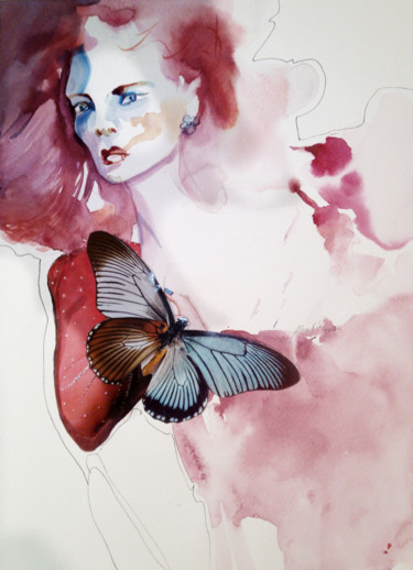 Digitale Kunst getiteld "Butterfly touch" door Alina Matykiewicz, Origineel Kunstwerk, Aquarel