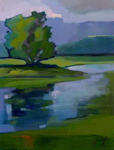Peinture intitulée "By the river" par Alina Matykiewicz, Œuvre d'art originale, Huile Monté sur Panneau de bois
