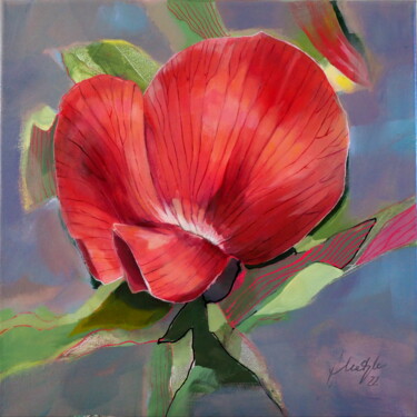 Malerei mit dem Titel "Red flower" von Alina Matykiewicz, Original-Kunstwerk, Öl