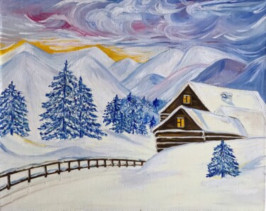 Painting titled "Winter landscape" by Alina Morozova, Original Artwork, Oil