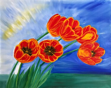 Pintura intitulada "Red tulips" por Alina Morozova, Obras de arte originais, Óleo