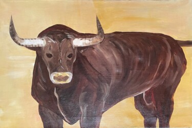 Pintura intitulada "Bull" por Alina Morozova, Obras de arte originais, Óleo Montado em Painel de madeira