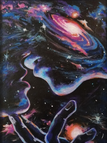 Painting titled "My space (Мой космо…" by Alina Nikitina, Original Artwork, Oil Mounted on Wood Panel