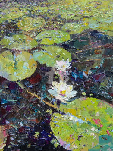 Картина под названием "lily pond" - Alina Shangina, Подлинное произведение искусства, Масло