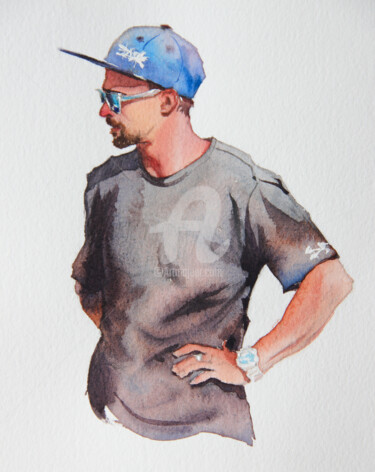 Painting titled "The guy in the cap" by Alina Shangina, Original Artwork, Watercolor