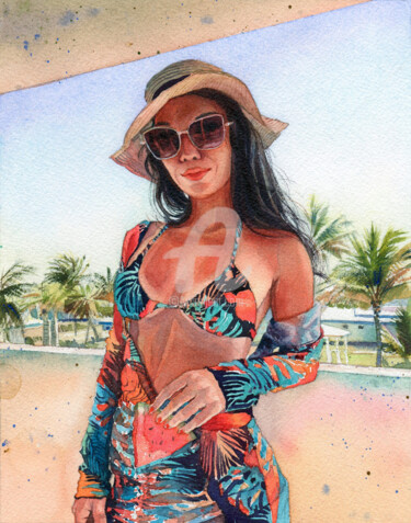 Malerei mit dem Titel "SUNNY CUBA" von Alina Shangina, Original-Kunstwerk, Aquarell