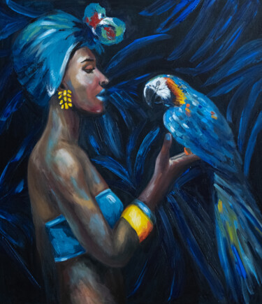 Schilderij getiteld "Black woman with pa…" door Alina Odwyer, Origineel Kunstwerk, Olie