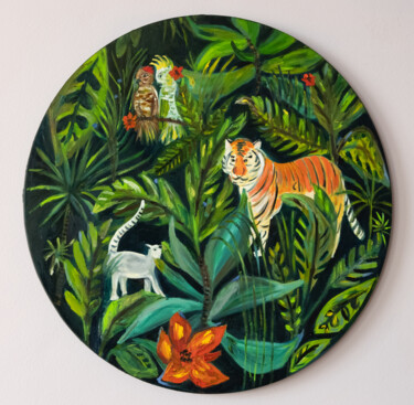 Pittura intitolato "Jungle life oil pai…" da Alina Odwyer, Opera d'arte originale, Olio