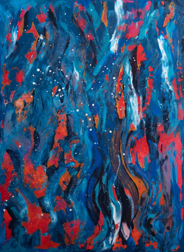 Painting titled "Blue, red and gold…" by Alina Odwyer, Original Artwork, Acrylic