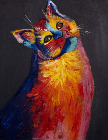 Pittura intitolato "Colourful cat pet a…" da Alina Odwyer, Opera d'arte originale, Olio
