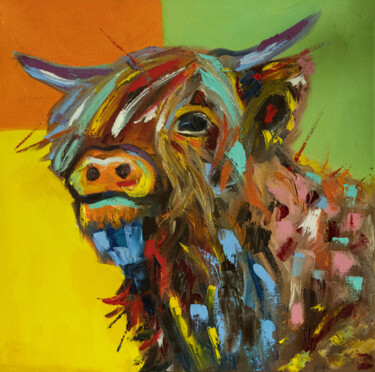 Malarstwo zatytułowany „Highland cow colour…” autorstwa Alina Odwyer, Oryginalna praca, Olej