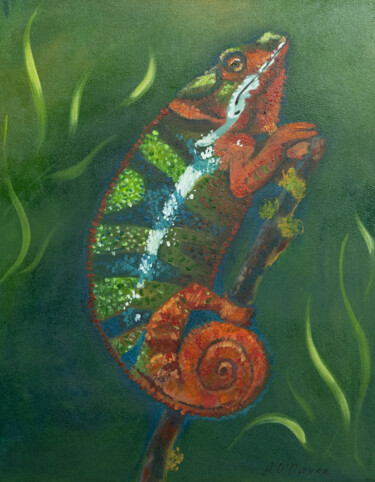 Картина под названием "Colourful chameleon…" - Alina Odwyer, Подлинное произведение искусства, Акрил