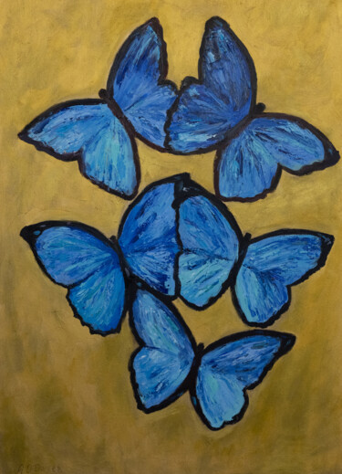 Pittura intitolato "Blue Butterflies pa…" da Alina Odwyer, Opera d'arte originale, Olio