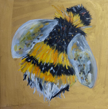 Peinture intitulée "Bee animal art yell…" par Alina Odwyer, Œuvre d'art originale, Huile