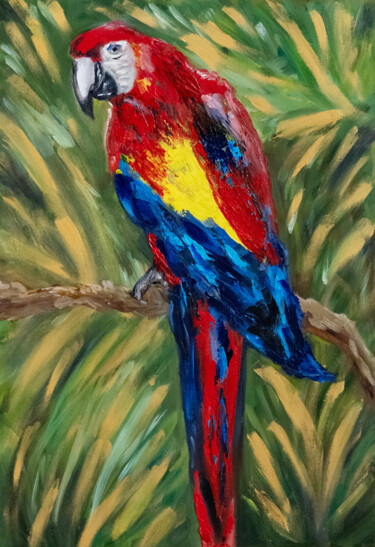 Painting titled "Parrot bird animal…" by Alina Odwyer, Original Artwork, Oil