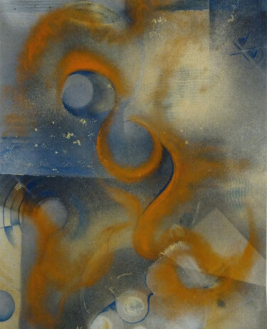 Drawing titled "FLAMMES CELESTES" by Aline Messiez-Petit, Original Artwork, Spray paint Mounted on Glass