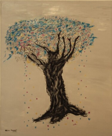 Картина под названием "Arbre de vie" - Aline Pouget, Подлинное произведение искусства, Масло Установлен на Деревянная рама д…