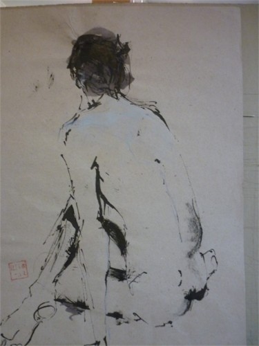 Drawing titled "Nu masculin" by Aliona, Original Artwork