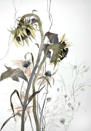 Malerei mit dem Titel "Sunflowers , waterc…" von Alisa Diakova, Original-Kunstwerk, Aquarell