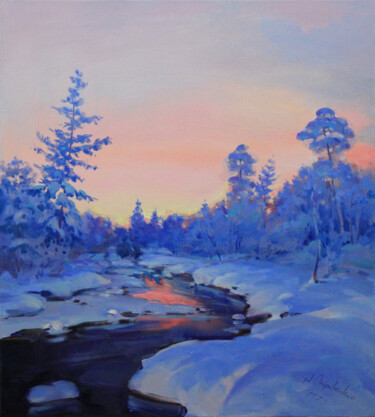 Schilderij getiteld "Winter in blue" door Alisa Onipchenko-Cherniakovska, Origineel Kunstwerk, Olie Gemonteerd op Frame voor…