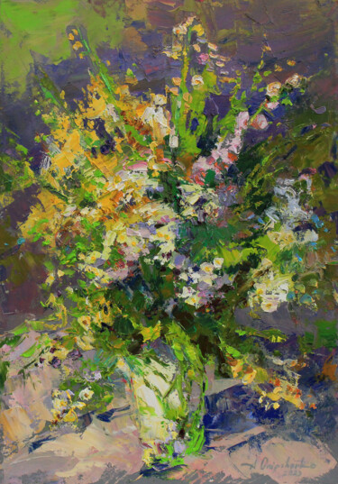 Malarstwo zatytułowany „Wild flowers bouquet” autorstwa Alisa Onipchenko-Cherniakovska, Oryginalna praca, Olej Zamontowany n…