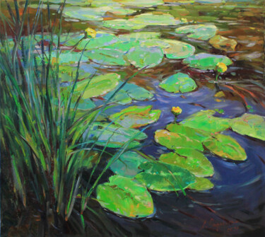 "Water lilies" başlıklı Tablo Alisa Onipchenko-Cherniakovska tarafından, Orijinal sanat, Petrol Ahşap Sedye çerçevesi üzerin…