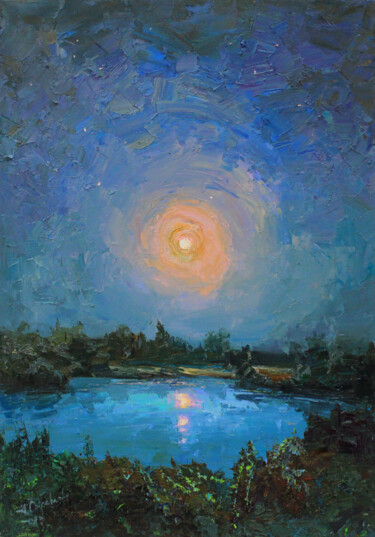 Pittura intitolato "Moonrise" da Alisa Onipchenko-Cherniakovska, Opera d'arte originale, Olio