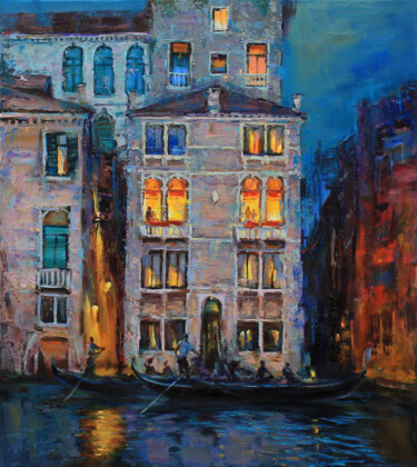 Painting titled "Evening in Venice" by Alisa Onipchenko-Cherniakovska, Original Artwork, Oil Mounted on Wood Stretcher frame