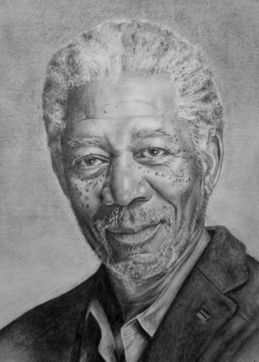 Tekening getiteld "Morgan Freeman" door Alisa Ganus, Origineel Kunstwerk, Potlood