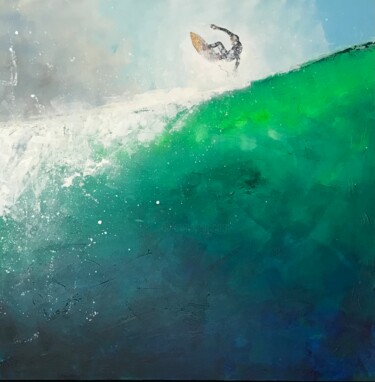 「big wave rider」というタイトルの絵画 Philip Michael Martinによって, オリジナルのアートワーク, アクリル ウッドストレッチャーフレームにマウント