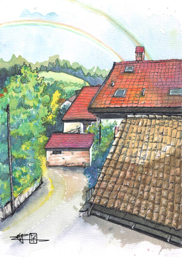 Malerei mit dem Titel "Murmures Saisonnier…" von Alix Xu, Original-Kunstwerk, Aquarell Auf Keilrahmen aus Holz montiert