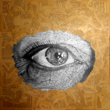 Drawing titled "A travers II" by Alixire, Original Artwork, Ballpoint pen Mounted on Wood Stretcher frame