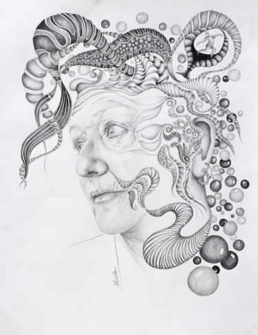 Drawing titled "Sage Méduse" by Alixire, Original Artwork, Pencil