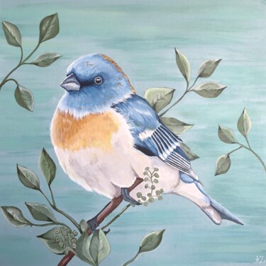 제목이 "A bird with a yello…"인 미술작품 Aliya Zharlykpaeva로, 원작, 아크릴 나무 들것 프레임에 장착됨