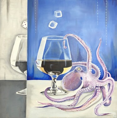 Pittura intitolato "Octopus with cognac" da Aliya Zharlykpaeva, Opera d'arte originale, Olio