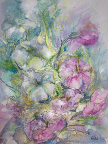 Arts numériques intitulée "Flowers 03" par Alla Broska, Œuvre d'art originale, Aquarelle