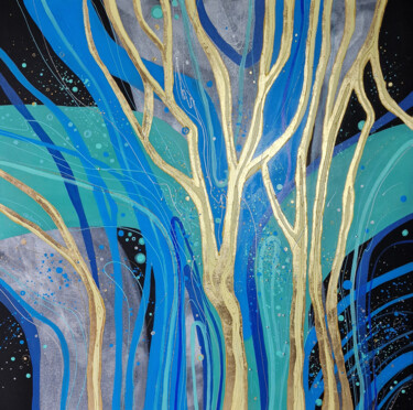 Malarstwo zatytułowany „MAGIC FOREST part 1” autorstwa Alla Broska, Oryginalna praca, Akryl Zamontowany na Drewniana rama no…