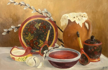 Painting titled "Peasant lunch" by Alla Kalinina, Original Artwork, Oil